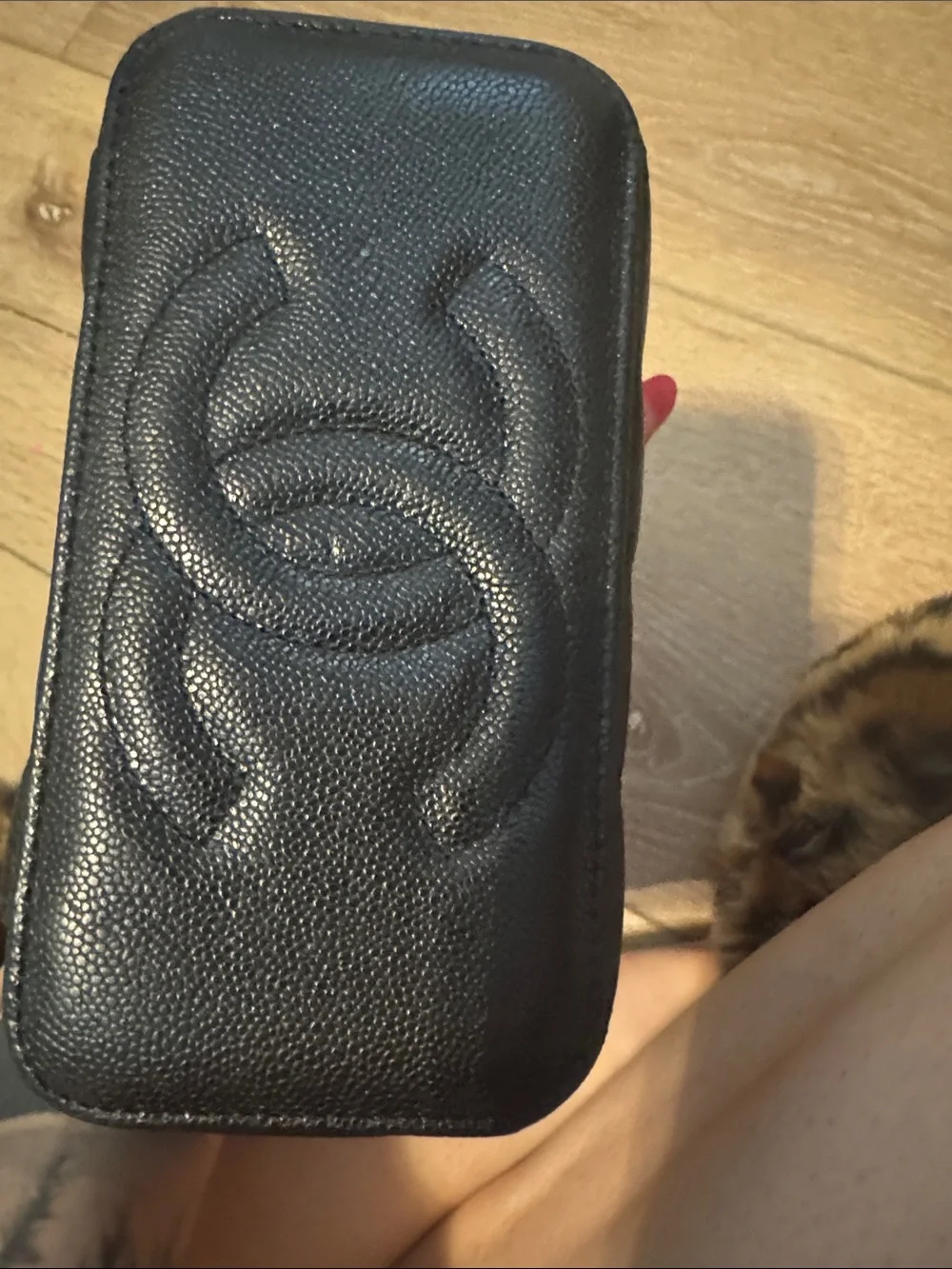 Authentic CHANEL Black Quilted Vanity Case with Gold-Tone CC *As Is*